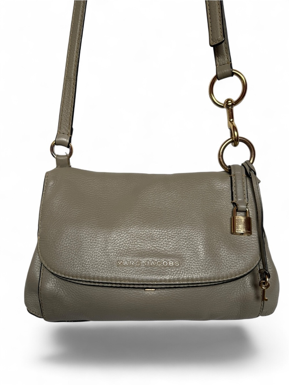 Marc Jacobs Mini Boho Grind Cement Leather Crossbody Shoulder Bag Lock Key